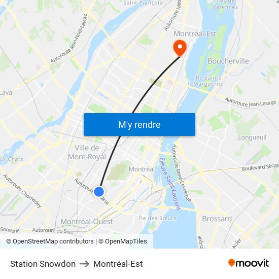 Station Snowdon to Montréal-Est map