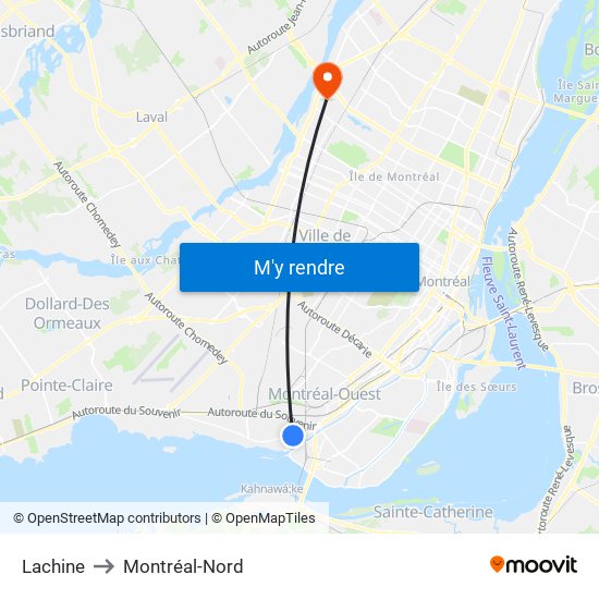 Lachine to Montréal-Nord map