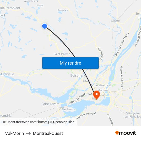 Val-Morin to Montréal-Ouest map