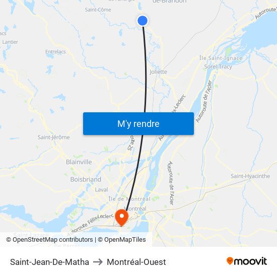 Saint-Jean-De-Matha to Montréal-Ouest map