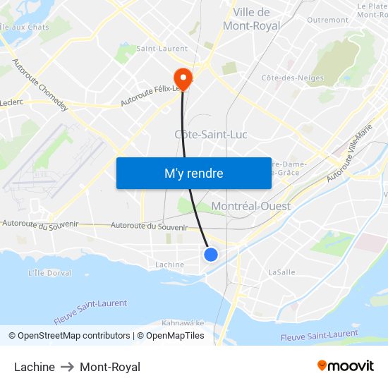 Lachine to Mont-Royal map