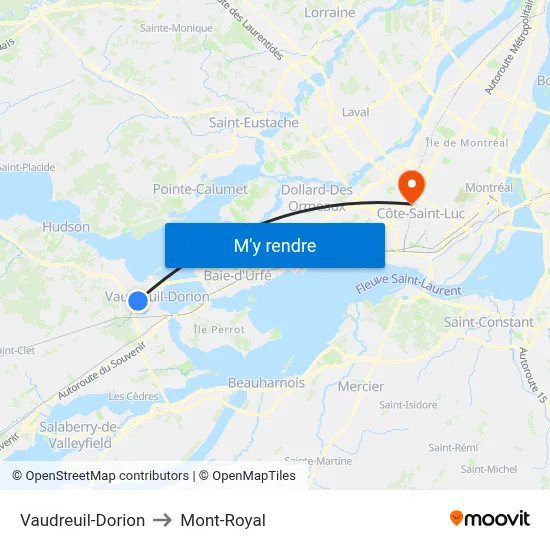 Vaudreuil-Dorion to Mont-Royal map