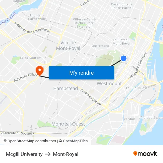 Mcgill University to Mont-Royal map