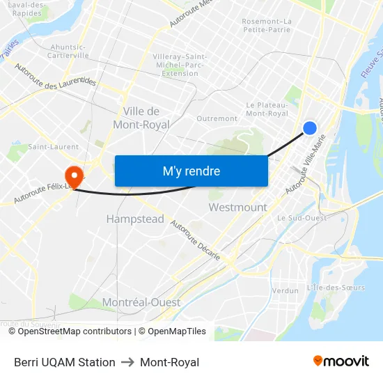 Berri UQAM Station to Mont-Royal map