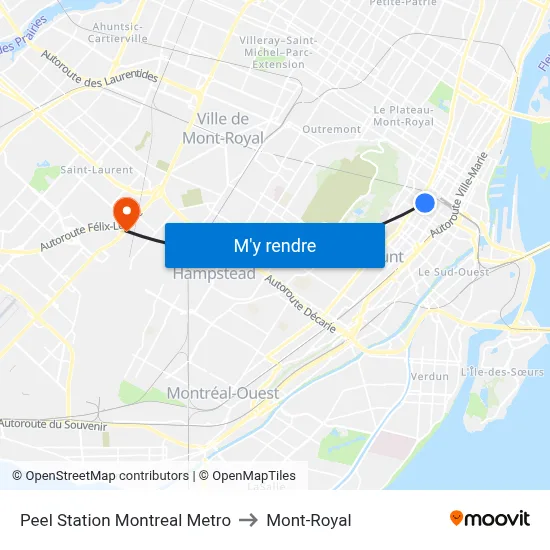 Peel Station Montreal Metro to Mont-Royal map