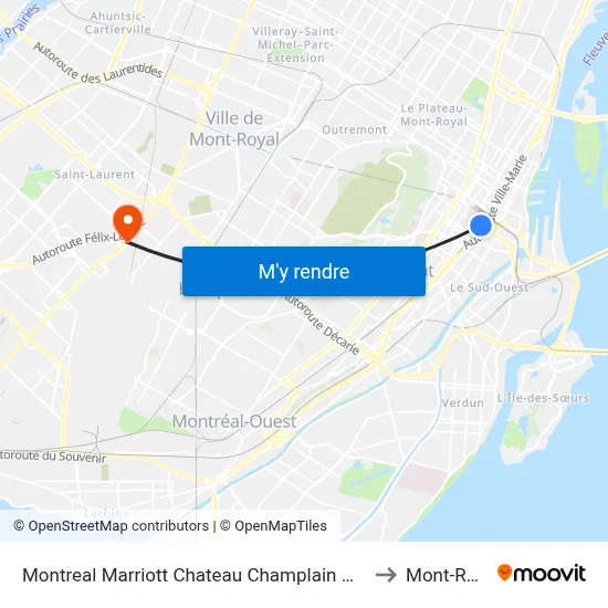 Montreal Marriott Chateau Champlain Montréal to Mont-Royal map