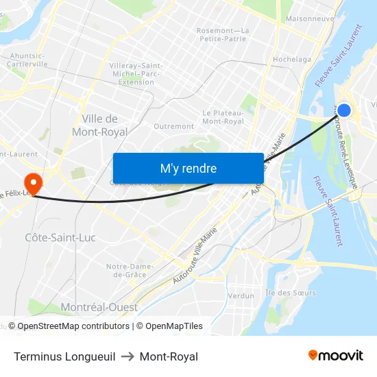 Terminus Longueuil to Mont-Royal map