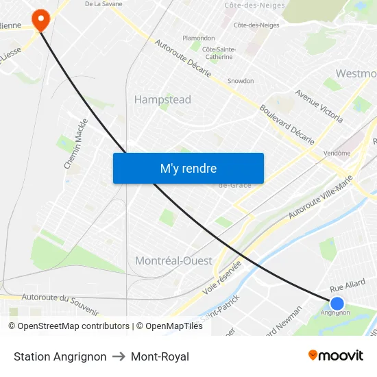 Station Angrignon to Mont-Royal map