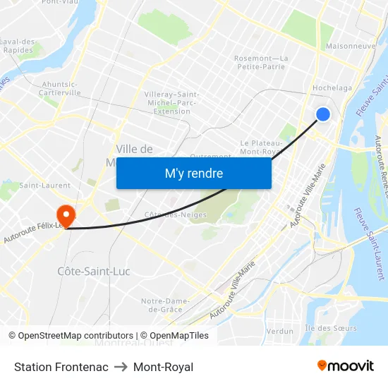 Station Frontenac to Mont-Royal map