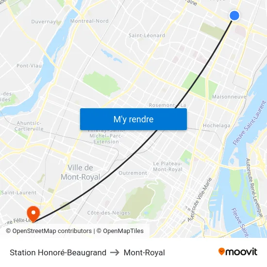 Station Honoré-Beaugrand to Mont-Royal map