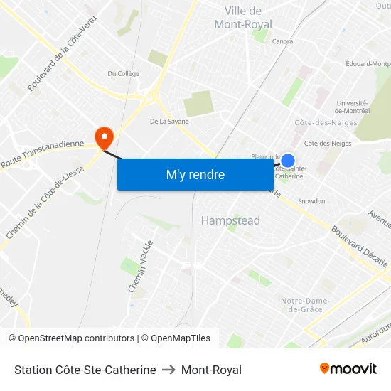 Station Côte-Ste-Catherine to Mont-Royal map