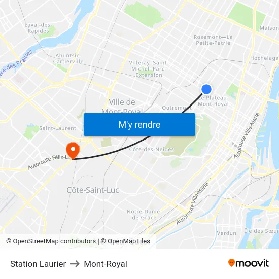 Station Laurier to Mont-Royal map