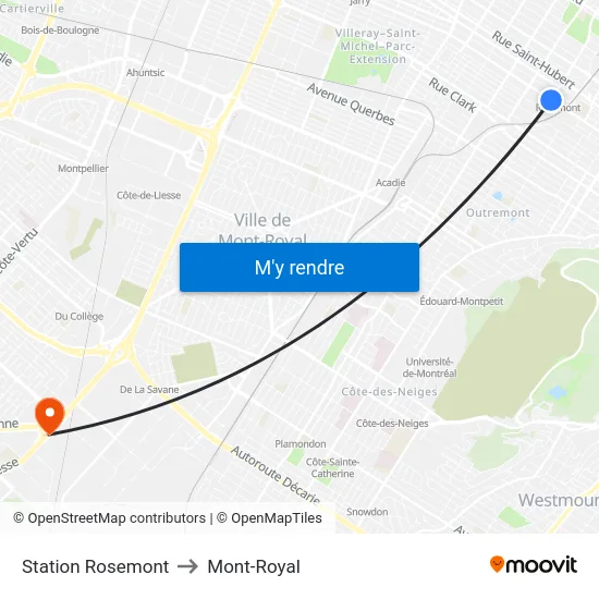Station Rosemont to Mont-Royal map