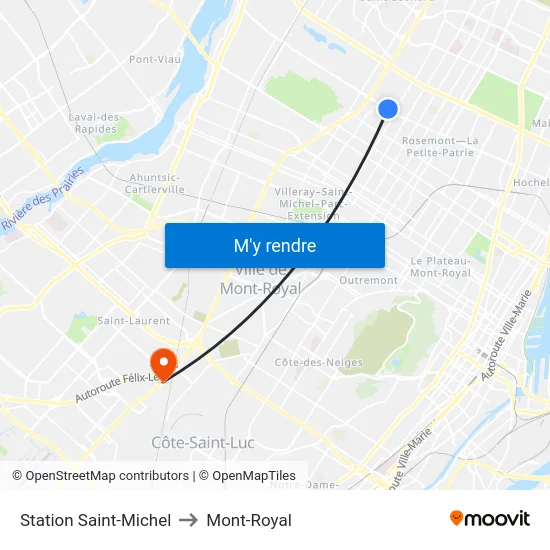 Station Saint-Michel to Mont-Royal map