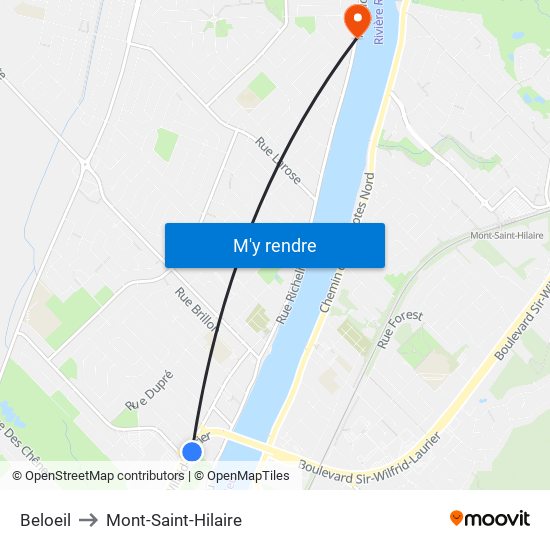 Beloeil to Mont-Saint-Hilaire map