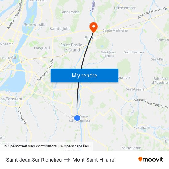 Saint-Jean-Sur-Richelieu to Mont-Saint-Hilaire map