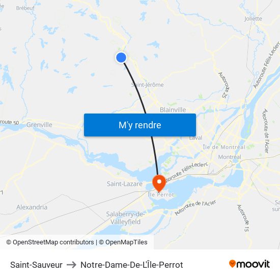 Saint-Sauveur to Notre-Dame-De-L'Île-Perrot map