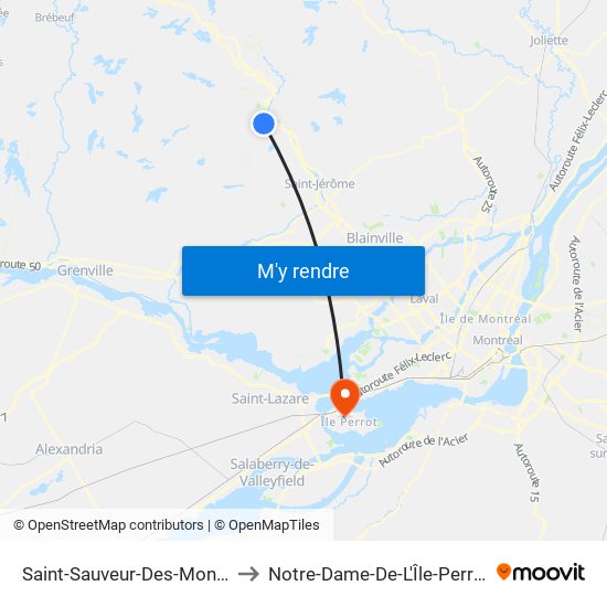Saint-Sauveur-Des-Monts to Notre-Dame-De-L'Île-Perrot map