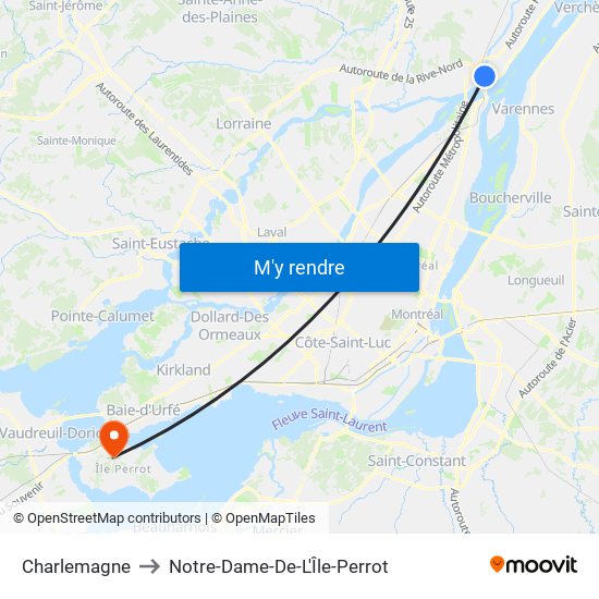 Charlemagne to Notre-Dame-De-L'Île-Perrot map