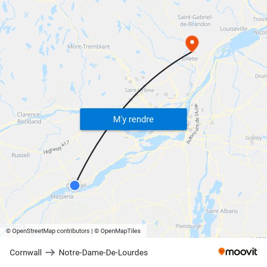 Cornwall to Notre-Dame-De-Lourdes map