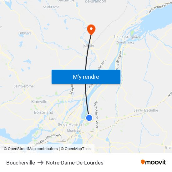 Boucherville to Notre-Dame-De-Lourdes map