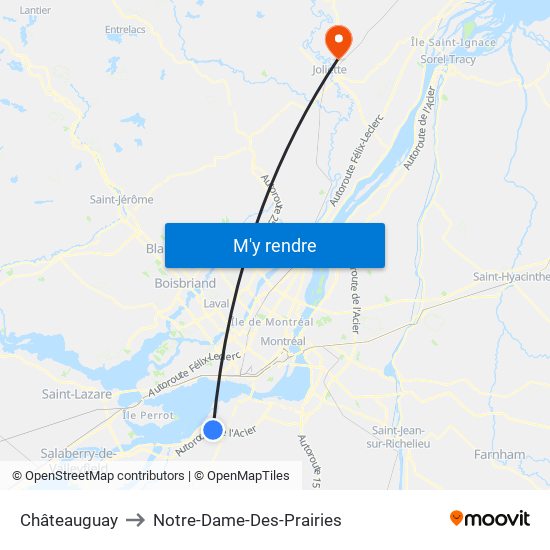 Châteauguay to Notre-Dame-Des-Prairies map