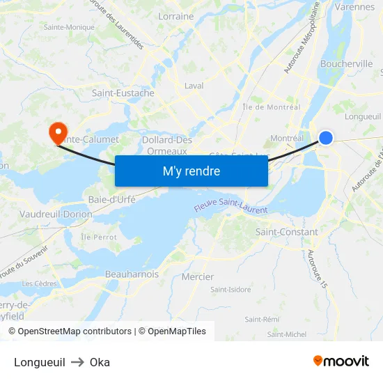Longueuil to Oka map
