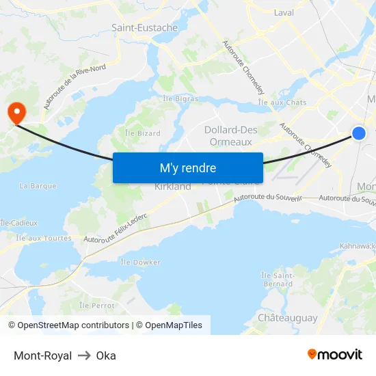 Mont-Royal to Oka map