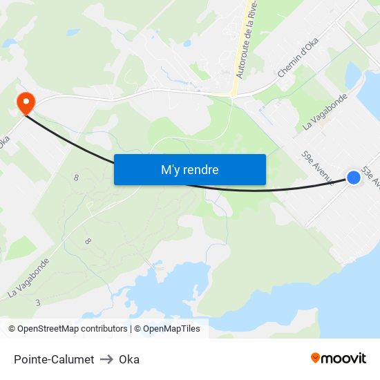 Pointe-Calumet to Oka map