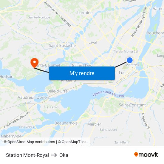 Station Mont-Royal to Oka map