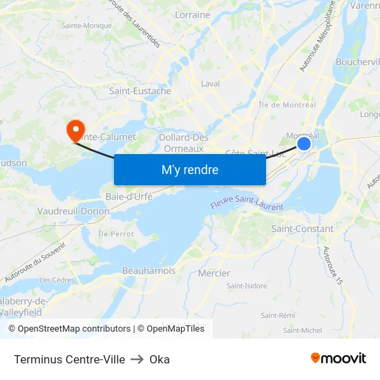 Terminus Centre-Ville to Oka map