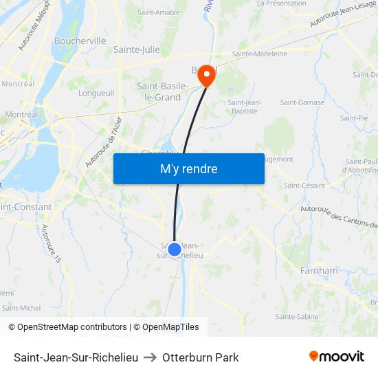 Saint-Jean-Sur-Richelieu to Otterburn Park map