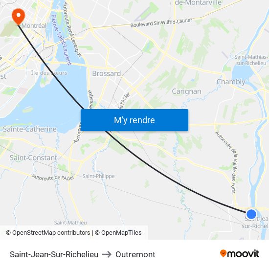 Saint-Jean-Sur-Richelieu to Outremont map