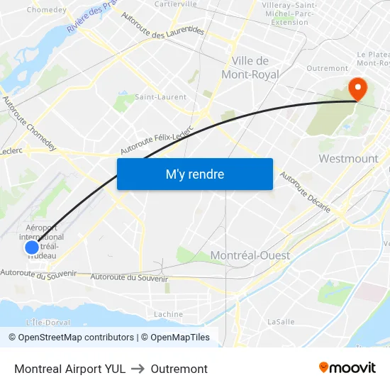Montreal Airport YUL to Outremont map