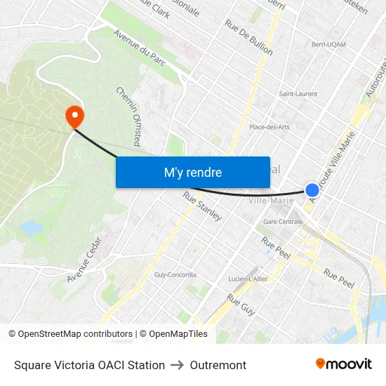 Square Victoria OACI Station to Outremont map