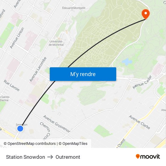 Station Snowdon to Outremont map