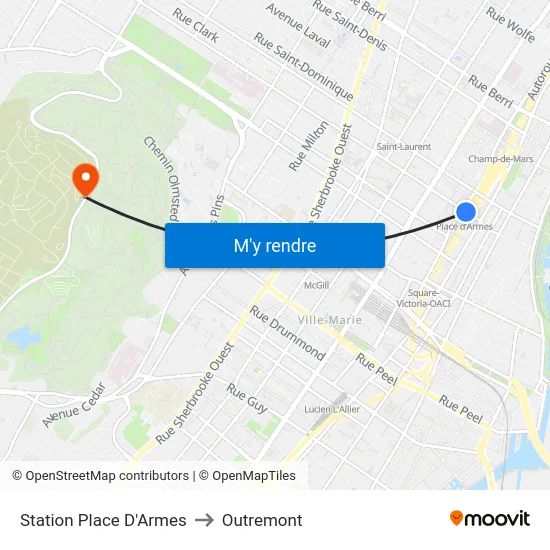 Station Place D'Armes to Outremont map