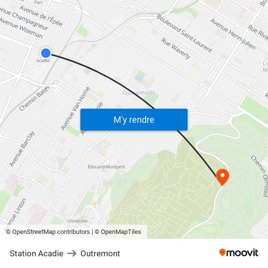 Station Acadie to Outremont map