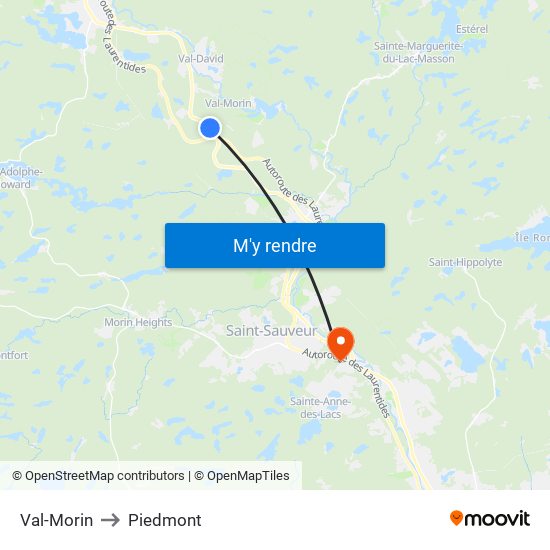 Val-Morin to Piedmont map