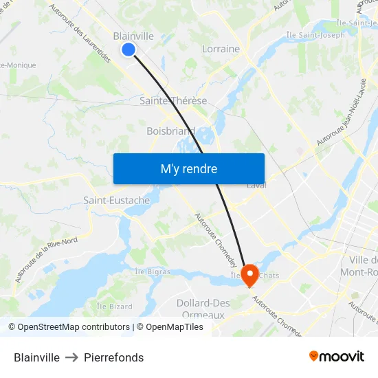 Blainville to Pierrefonds map