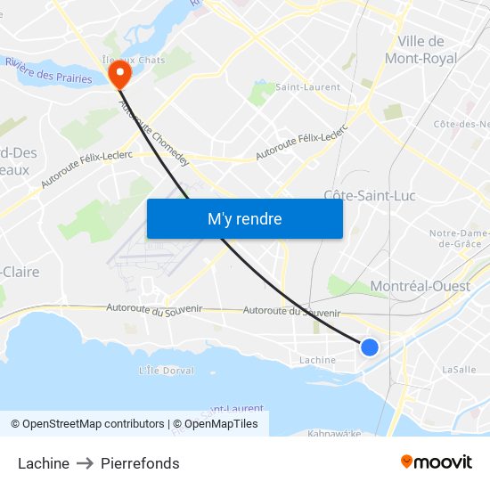 Lachine to Pierrefonds map