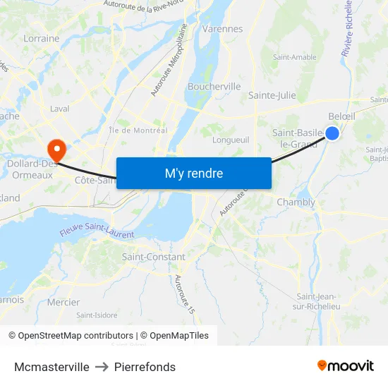 Mcmasterville to Pierrefonds map