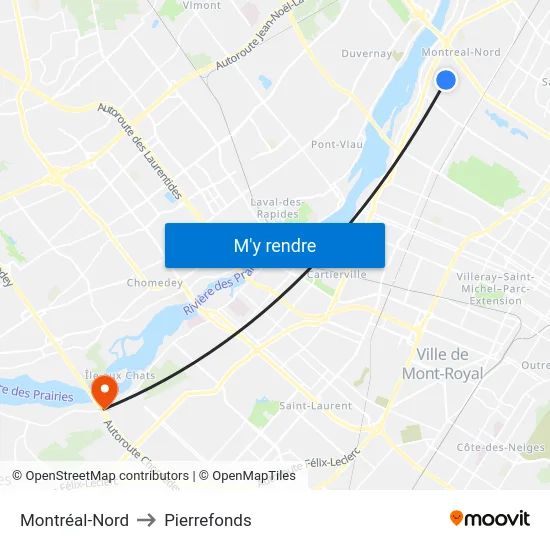 Montréal-Nord to Pierrefonds map
