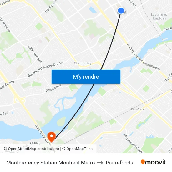 Montmorency Station Montreal Metro to Pierrefonds map