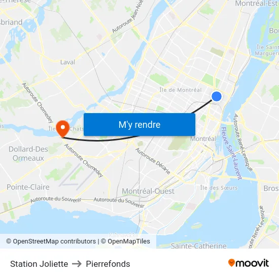 Station Joliette to Pierrefonds map