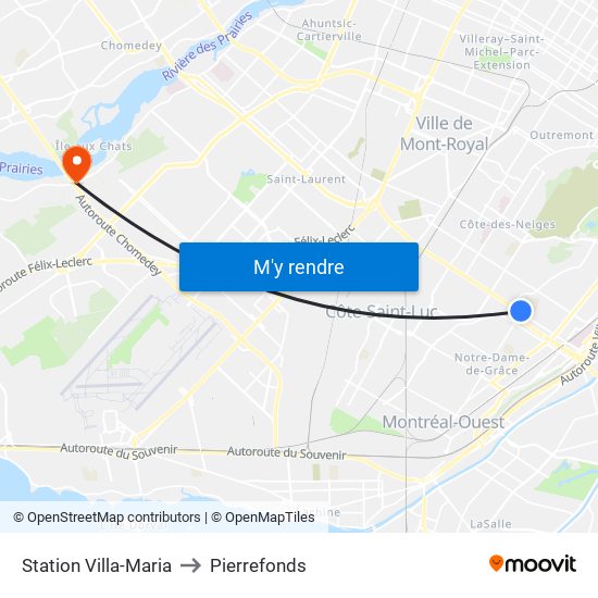 Station Villa-Maria to Pierrefonds map