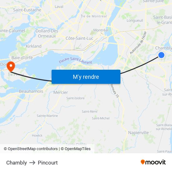 Chambly to Pincourt map