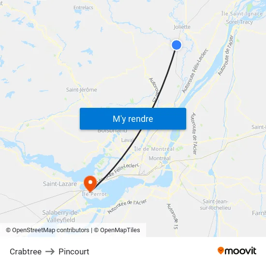Crabtree to Pincourt map