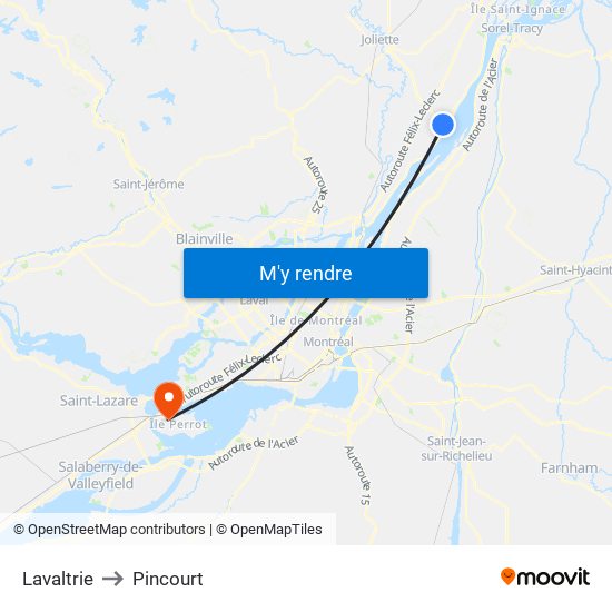 Lavaltrie to Pincourt map