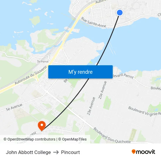John Abbott College to Pincourt map